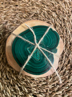 Malachite slice raw cluster unique design heart shape 215 grams + FREE wood stand