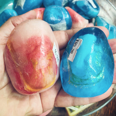 Natural vegan crystal soap blue and pink set coconut ingredients