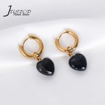 Black Agate Gold Plated Gem Heart Necklace & Earring Luxury Gift box Set 16"(variants yellow agate, rose quartz)