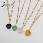 Black Agate Gold Plated Gem Heart Necklace & Earring Luxury Gift box Set 16"(variants yellow agate, rose quartz)