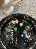 Black Agate Gold Plated Gem Necklace Set luxury gift box / Style DB2(variants green aventurine, rose quartz)