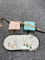 Green Aventurine Gem Gold Plated Necklace Set with earrings (variant rose quartz) + Free  elegant box