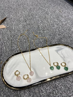 Green Aventurine Gem Gold Plated Necklace Set with earrings (variant rose quartz) + Free  elegant box