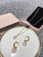 Green Aventurine Gem Gold Plated Necklace Set with earrings (variant rose quartz) + Free  elegant box