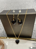 Black Agate Gold Plated Gem Necklace Set luxury gift box / Style DB2(variants green aventurine, rose quartz)