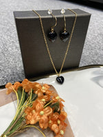 Set Rose Quartz Gold Plated Gem Necklace Set luxury gift +FREE elegant box (variant black agate and green aventurine)