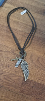 Handmade Alloy & Leather Angel Wing Necklace Mens + Free Velvet luxury bag
