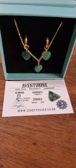 Green Aventurine Gem Gold Plated Necklace Set with earrings (variant rose quartz) + Free  elegant box