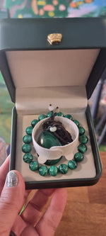 Elegant Malachite Necklace  & Large  Bracelet Set - Stone of Transformation - Manifesting + Free green luxurious box ( men&women)