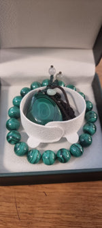 Elegant Malachite Necklace  & Large  Bracelet Set - Stone of Transformation - Manifesting + Free green luxurious box ( men&women)