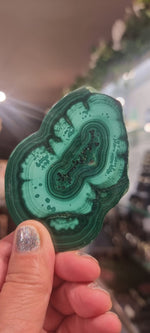 Malachite Slice raw unique design heart shape + FREE wood stand luxury gift