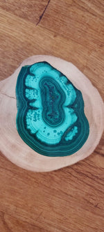 Malachite Slice raw unique design heart shape + FREE wood stand luxury gift