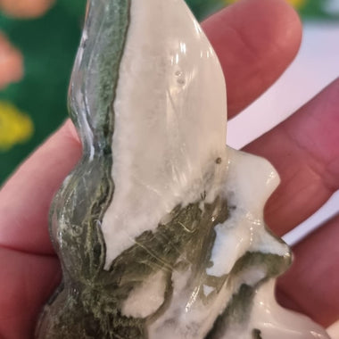 Moss Agate Fairy Figurine + FREE HEMP BAG & Card