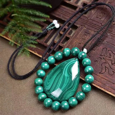 Elegant Malachite Necklace  & Large  Bracelet Set - Stone of Transformation - Manifesting + Free green luxurious box ( men&women)