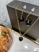 Black Agate Gold Plated Gem Necklace Set luxury gift box / Style DB2(variants green aventurine, rose quartz)