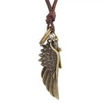 Handmade Alloy & Leather Angel Wing Necklace Mens + Free Velvet luxury bag