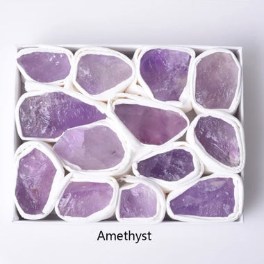 Raw Dream Amethyst Healing Stone Box, Labradorite, Red Jasper, Mokaite, Moss Agate, Green Aventurine, Green Fluorite